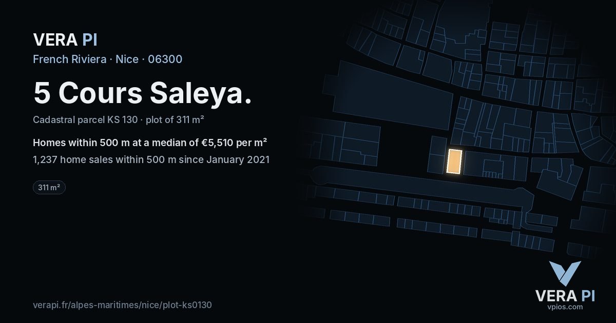 5 Cours Saleya, Nice at night – the plot lit, the parcels around coloured by the prices near them