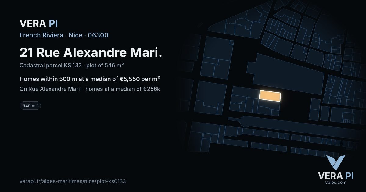 21 Rue Alexandre Mari, Nice at night – the plot lit, the parcels around coloured by the prices near them