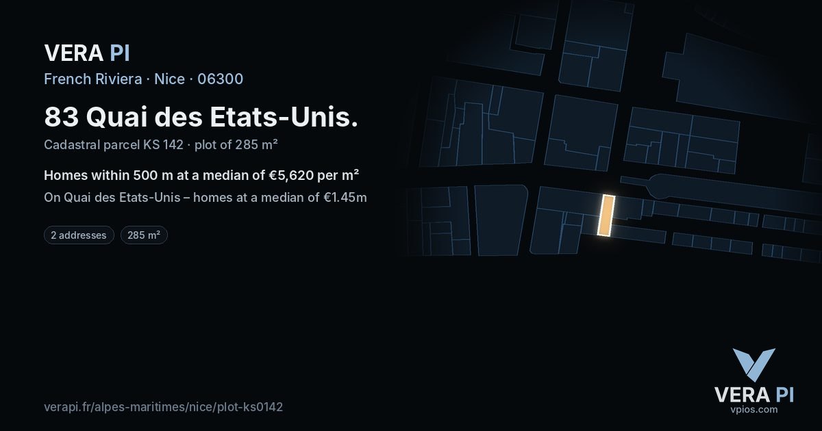 83 Quai des Etats-Unis, Nice at night – the plot lit, the parcels around coloured by the prices near them