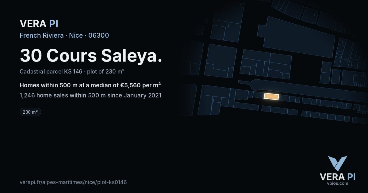 30 Cours Saleya, Nice at night – the plot lit, the parcels around coloured by the prices near them