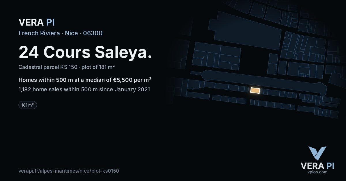 24 Cours Saleya, Nice at night – the plot lit, the parcels around coloured by the prices near them