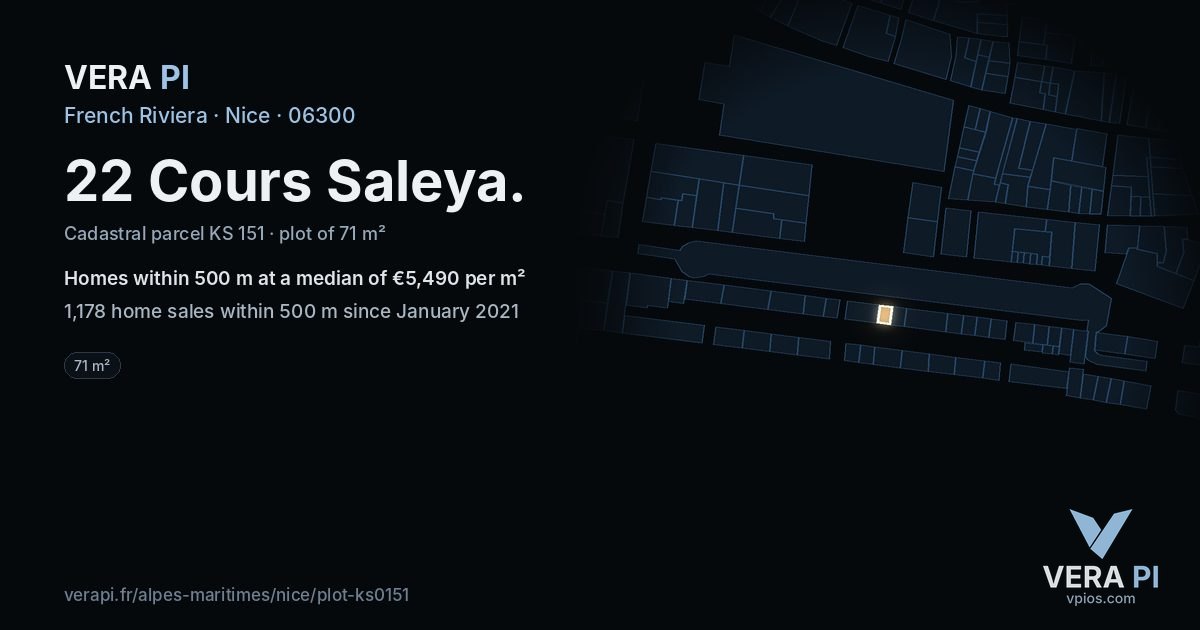 22 Cours Saleya, Nice at night – the plot lit, the parcels around coloured by the prices near them
