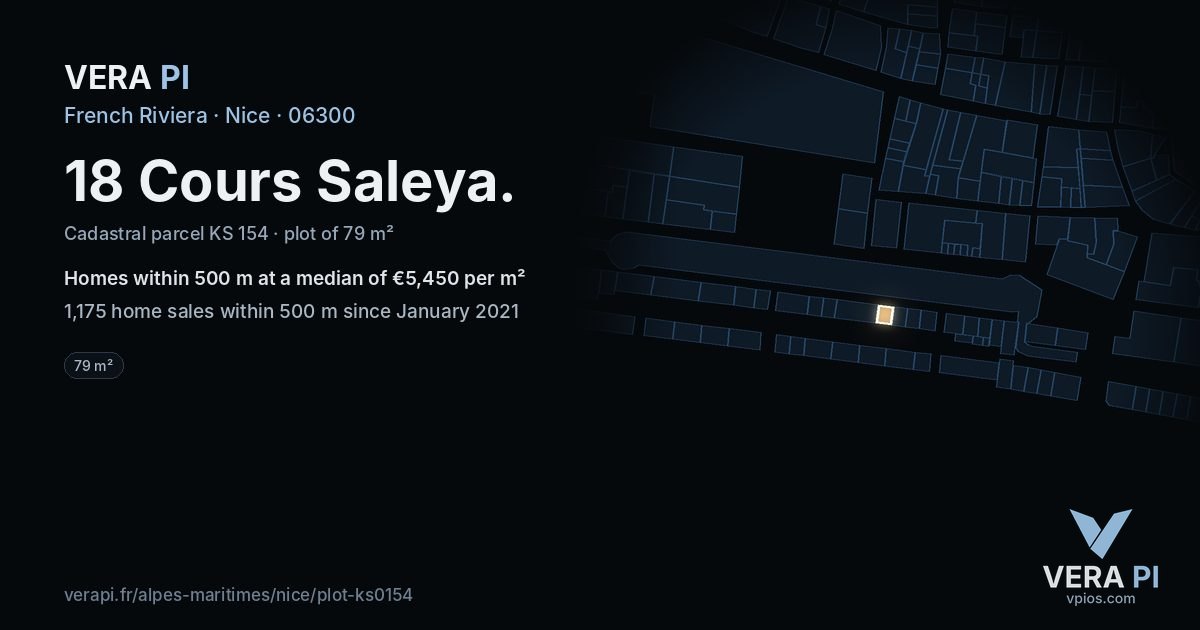 18 Cours Saleya, Nice at night – the plot lit, the parcels around coloured by the prices near them