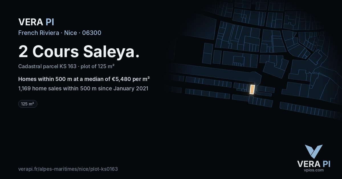 2 Cours Saleya, Nice at night – the plot lit, the parcels around coloured by the prices near them