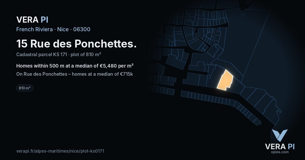 15 Rue des Ponchettes, Nice at night – the plot lit, the parcels around coloured by the prices near them