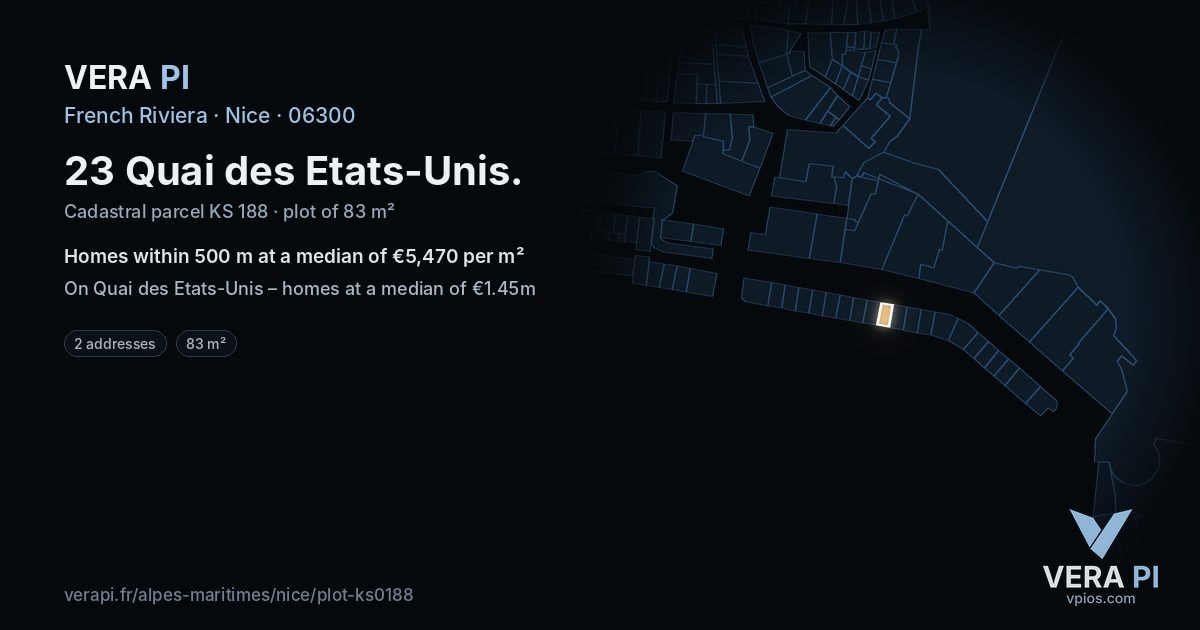 23 Quai des Etats-Unis, Nice at night – the plot lit, the parcels around coloured by the prices near them