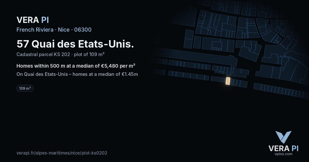 57 Quai des Etats-Unis, Nice at night – the plot lit, the parcels around coloured by the prices near them