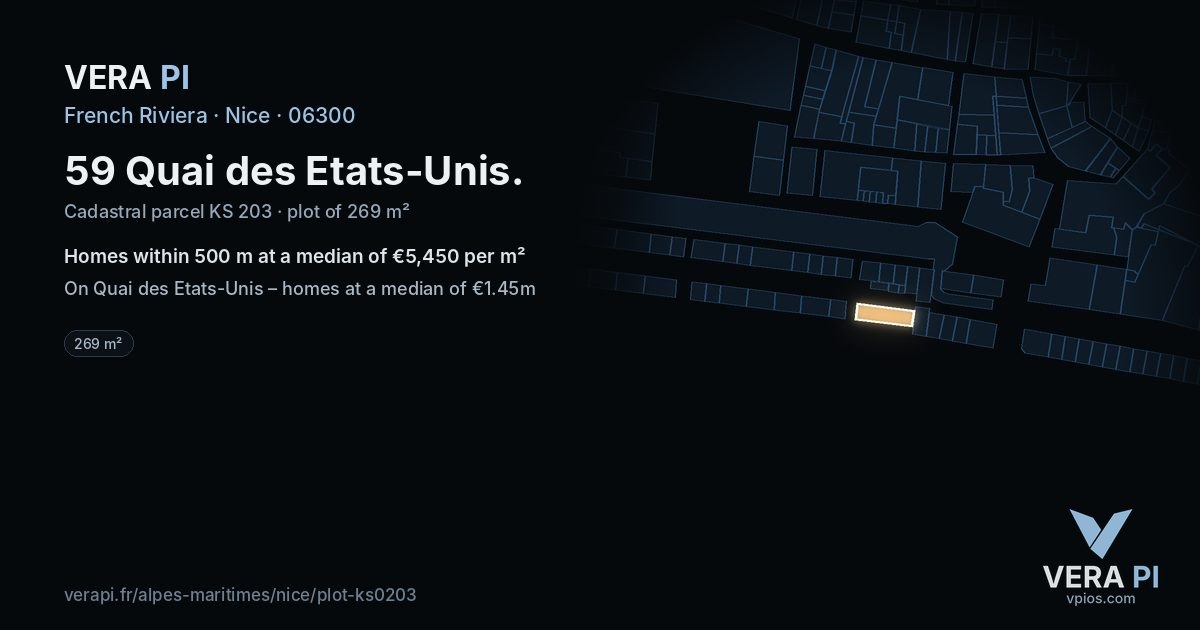 59 Quai des Etats-Unis, Nice at night – the plot lit, the parcels around coloured by the prices near them