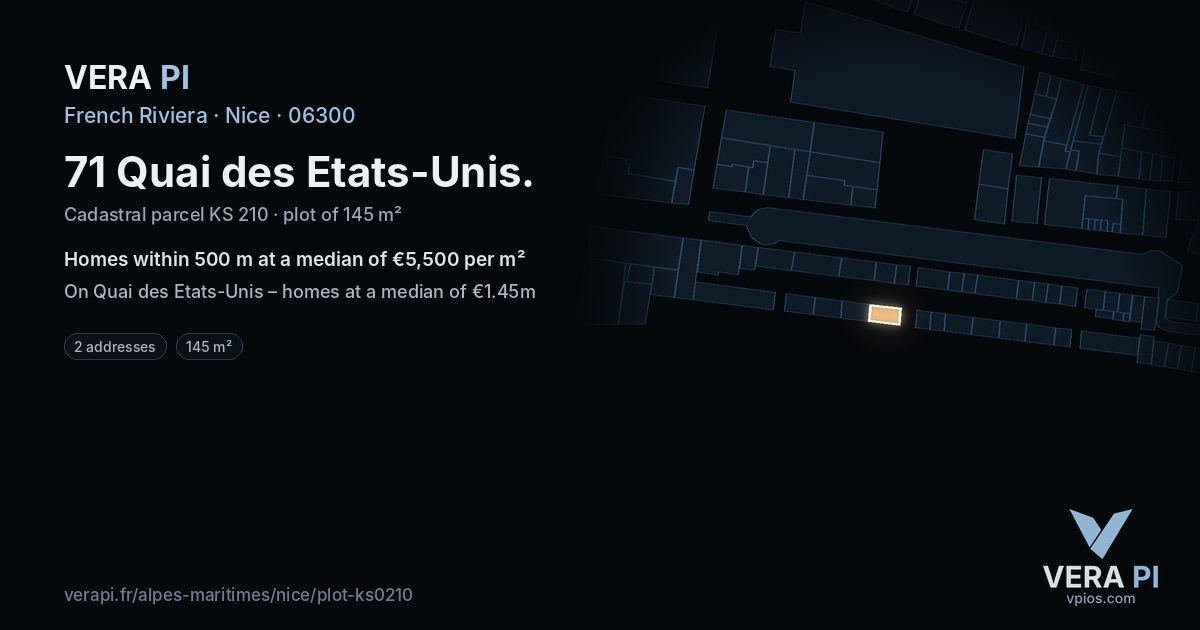 71 Quai des Etats-Unis, Nice at night – the plot lit, the parcels around coloured by the prices near them
