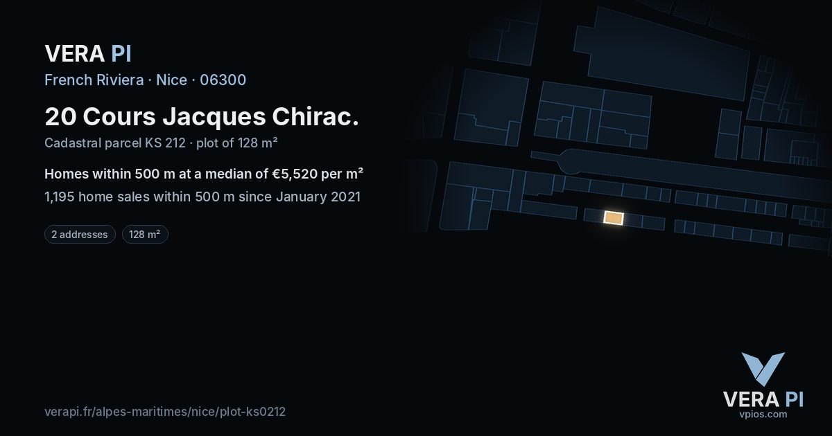 20 Cours Jacques Chirac, Nice at night – the plot lit, the parcels around coloured by the prices near them