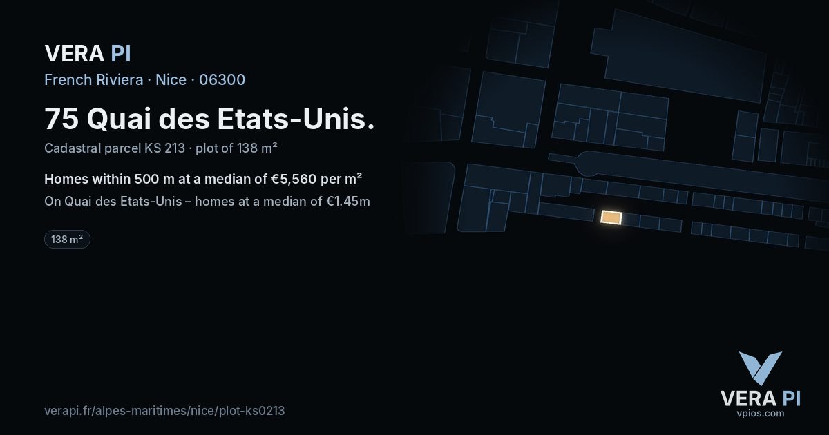 75 Quai des Etats-Unis, Nice at night – the plot lit, the parcels around coloured by the prices near them