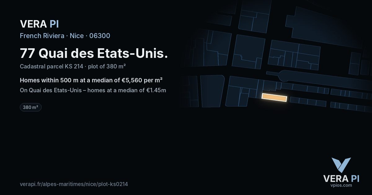 77 Quai des Etats-Unis, Nice at night – the plot lit, the parcels around coloured by the prices near them