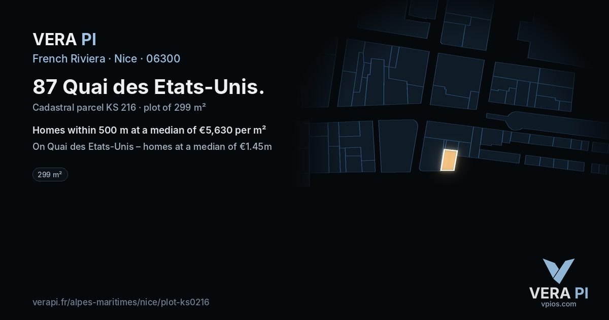 87 Quai des Etats-Unis, Nice at night – the plot lit, the parcels around coloured by the prices near them
