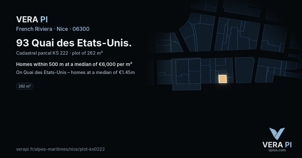 93 Quai des Etats-Unis, Nice at night – the plot lit, the parcels around coloured by the prices near them