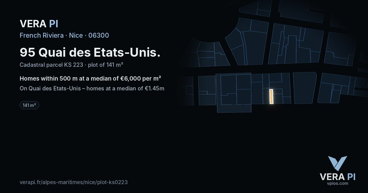 95 Quai des Etats-Unis, Nice at night – the plot lit, the parcels around coloured by the prices near them