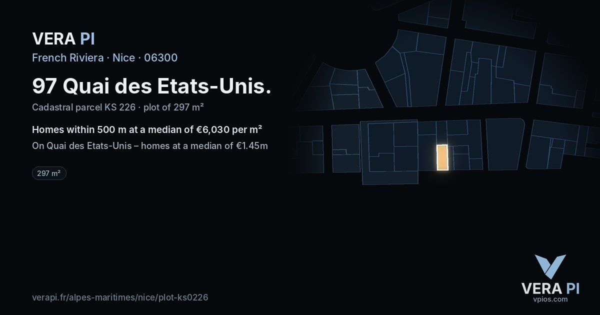 97 Quai des Etats-Unis, Nice at night – the plot lit, the parcels around coloured by the prices near them