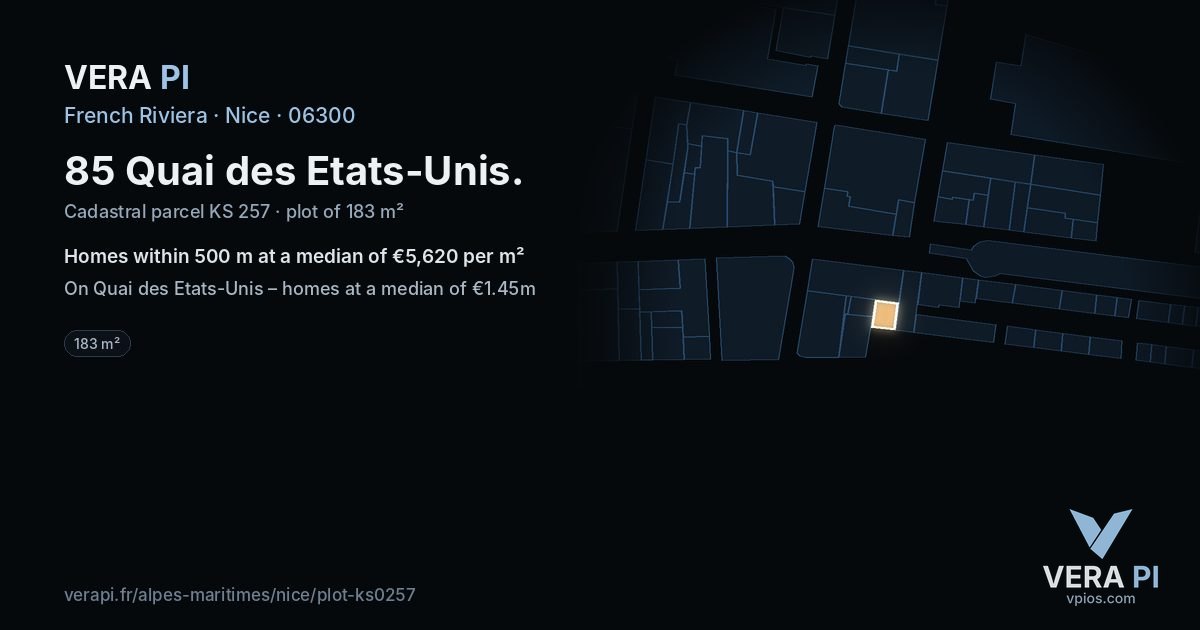 85 Quai des Etats-Unis, Nice at night – the plot lit, the parcels around coloured by the prices near them