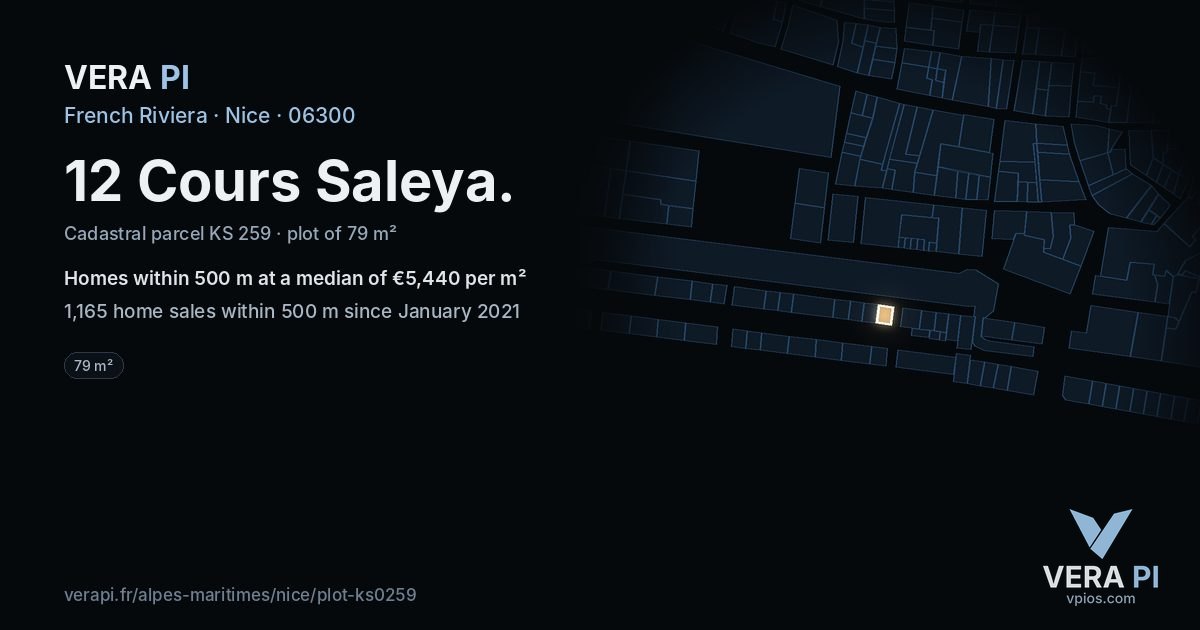 12 Cours Saleya, Nice at night – the plot lit, the parcels around coloured by the prices near them