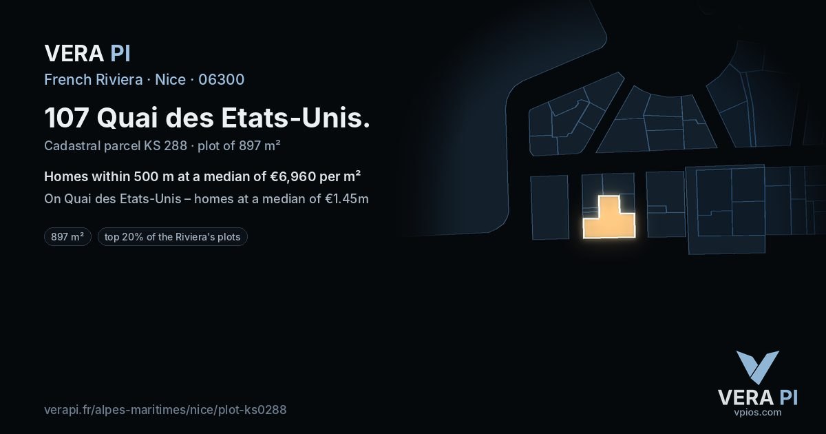 107 Quai des Etats-Unis, Nice at night – the plot lit, the parcels around coloured by the prices near them