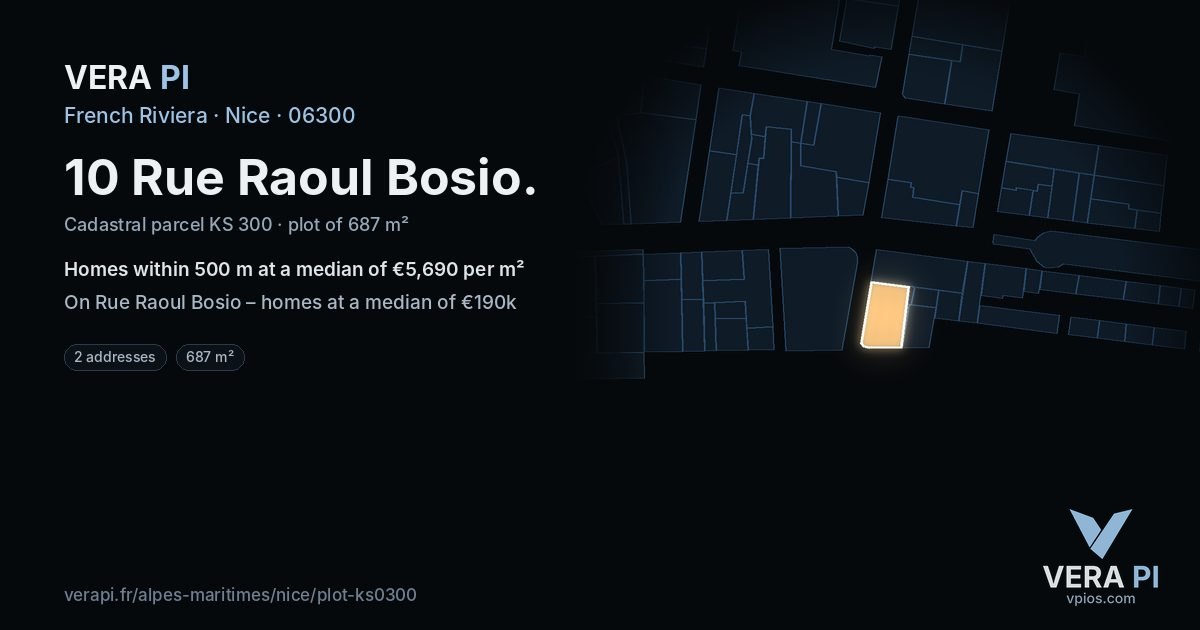 10 Rue Raoul Bosio, Nice at night – the plot lit, the parcels around coloured by the prices near them