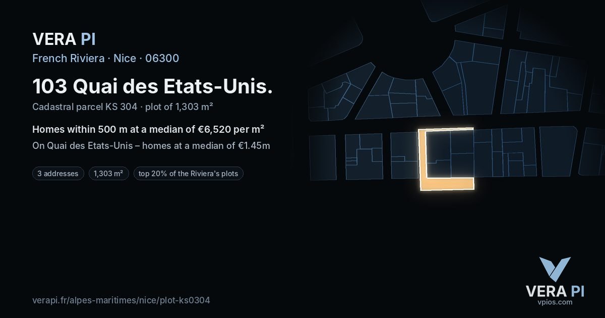 103 Quai des Etats-Unis, Nice at night – the plot lit, the parcels around coloured by the prices near them