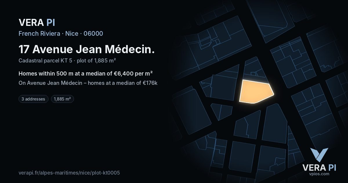 17 Avenue Jean Médecin, Nice at night – the plot lit, the parcels around coloured by the prices near them