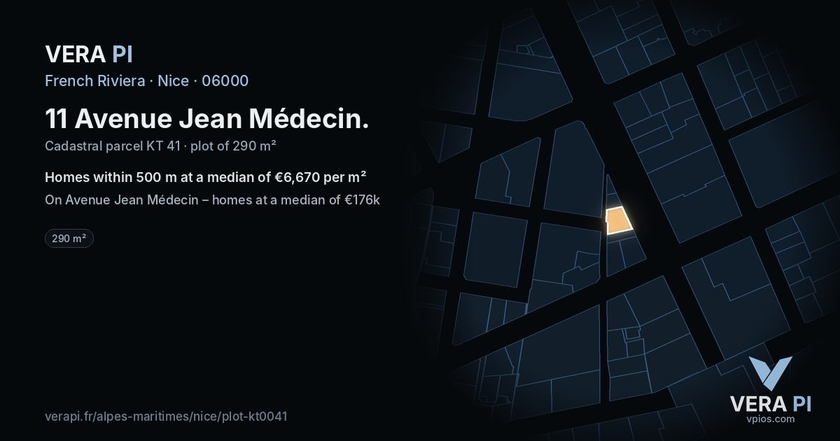 11 Avenue Jean Médecin, Nice at night – the plot lit, the parcels around coloured by the prices near them