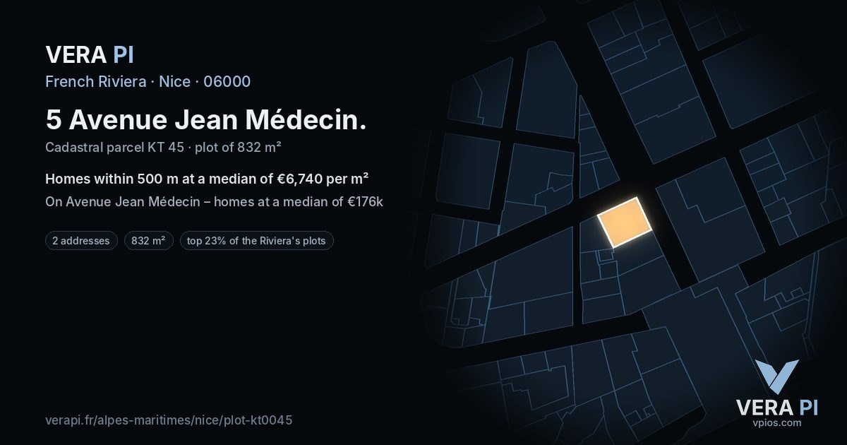 5 Avenue Jean Médecin, Nice at night – the plot lit, the parcels around coloured by the prices near them