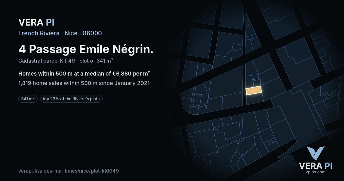 4 Passage Emile Négrin, Nice at night – the plot lit, the parcels around coloured by the prices near them