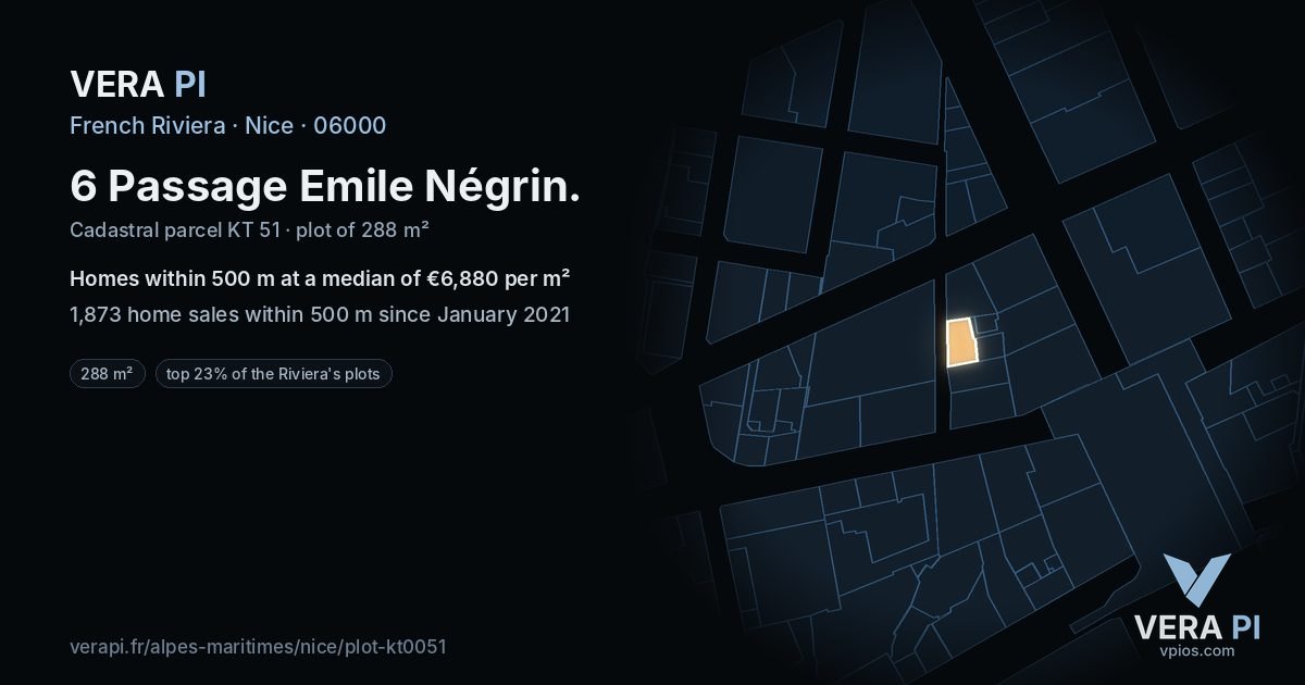 6 Passage Emile Négrin, Nice at night – the plot lit, the parcels around coloured by the prices near them