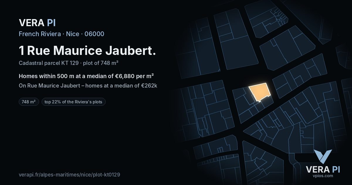 1 Rue Maurice Jaubert, Nice at night – the plot lit, the parcels around coloured by the prices near them