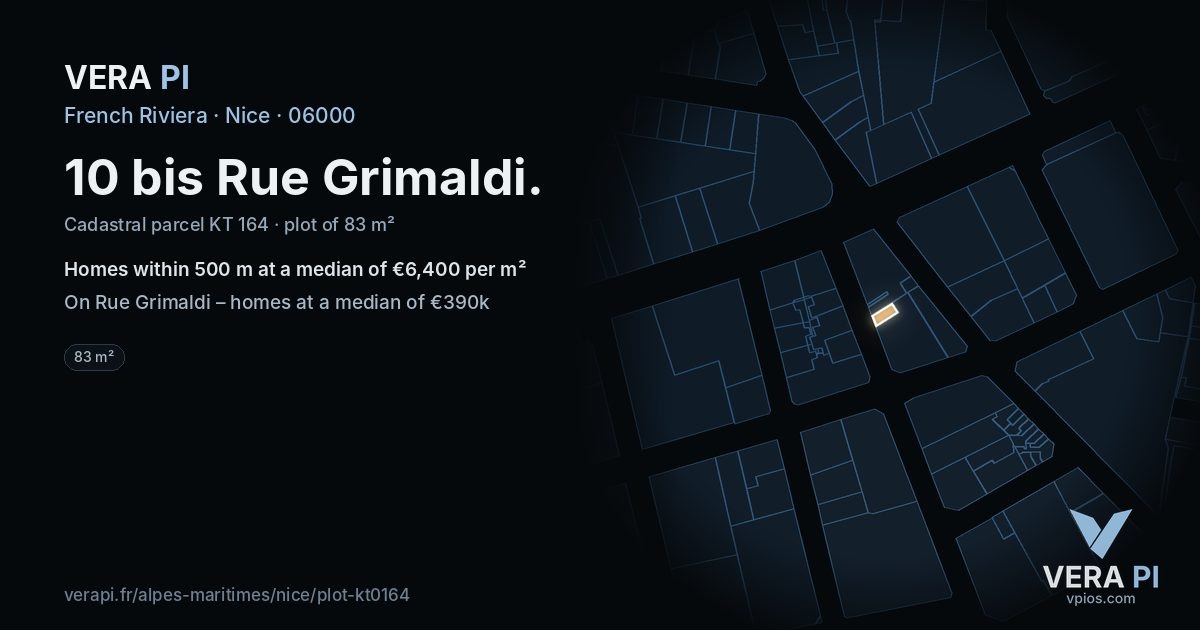 10 bis Rue Grimaldi, Nice at night – the plot lit, the parcels around coloured by the prices near them