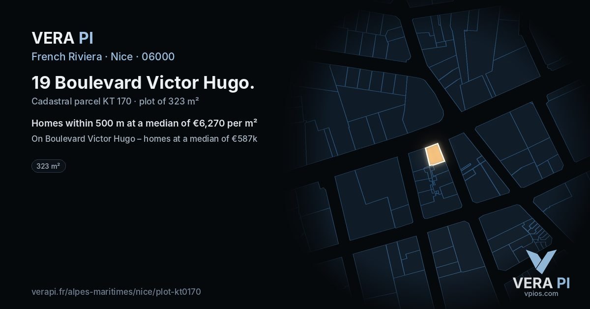 19 Boulevard Victor Hugo, Nice at night – the plot lit, the parcels around coloured by the prices near them