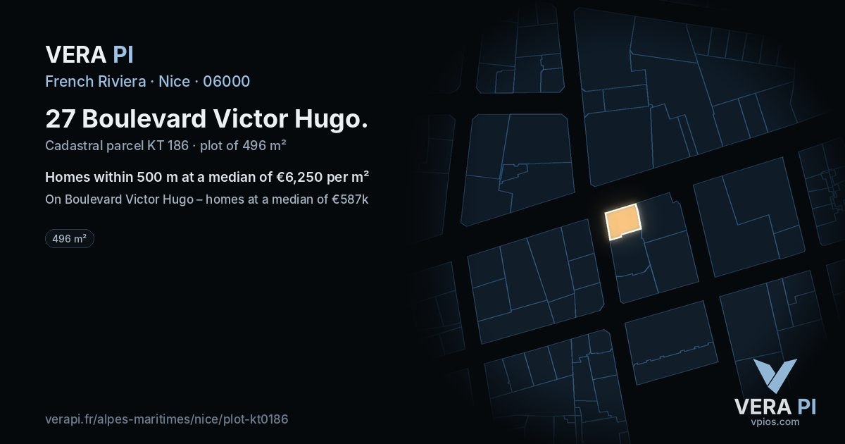 27 Boulevard Victor Hugo, Nice at night – the plot lit, the parcels around coloured by the prices near them