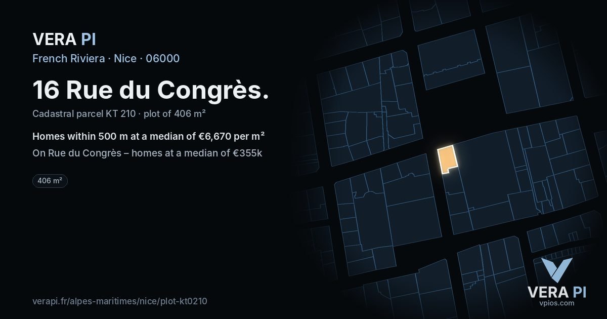 16 Rue du Congrès, Nice at night – the plot lit, the parcels around coloured by the prices near them
