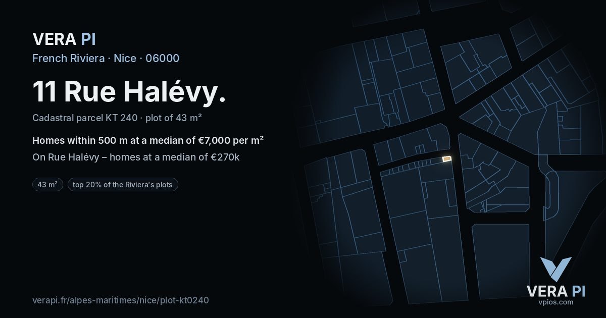 11 Rue Halévy, Nice at night – the plot lit, the parcels around coloured by the prices near them