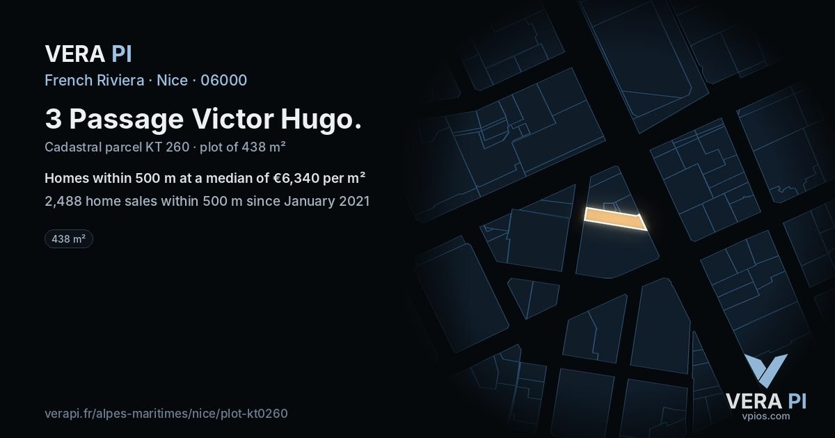3 Passage Victor Hugo, Nice at night – the plot lit, the parcels around coloured by the prices near them