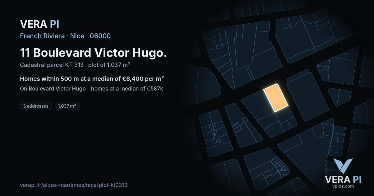 11 Boulevard Victor Hugo, Nice at night – the plot lit, the parcels around coloured by the prices near them