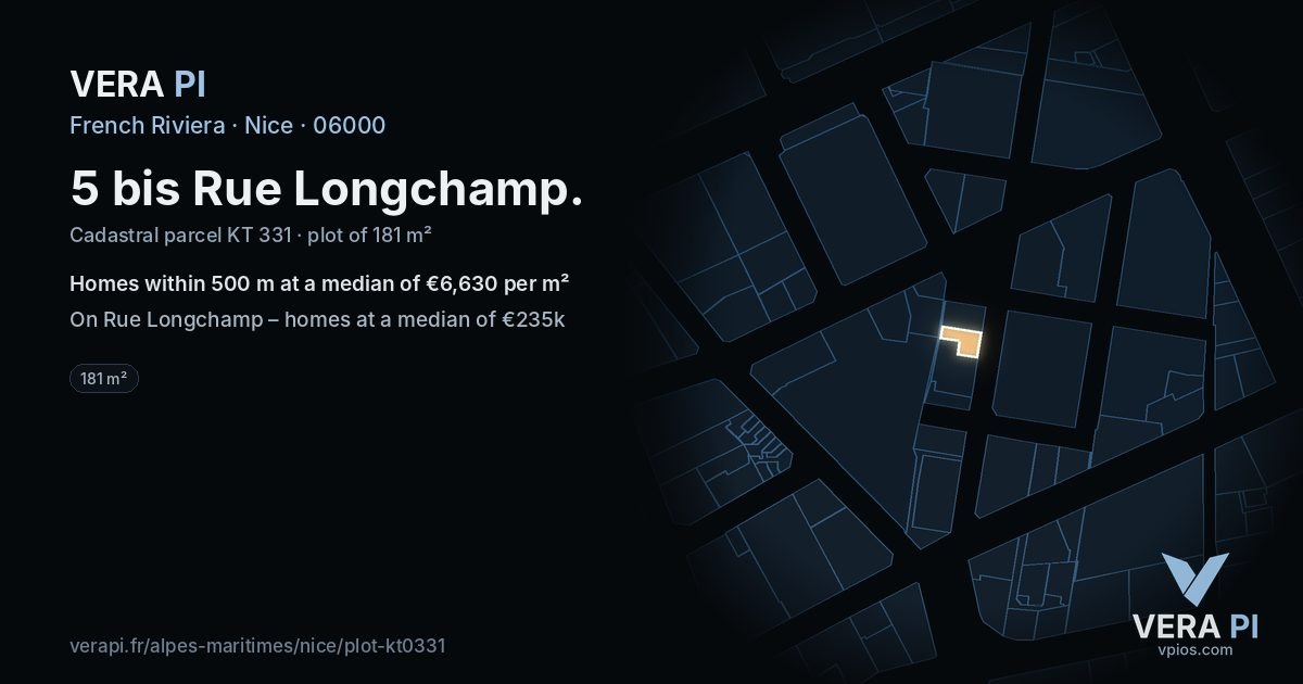 5 bis Rue Longchamp, Nice at night – the plot lit, the parcels around coloured by the prices near them