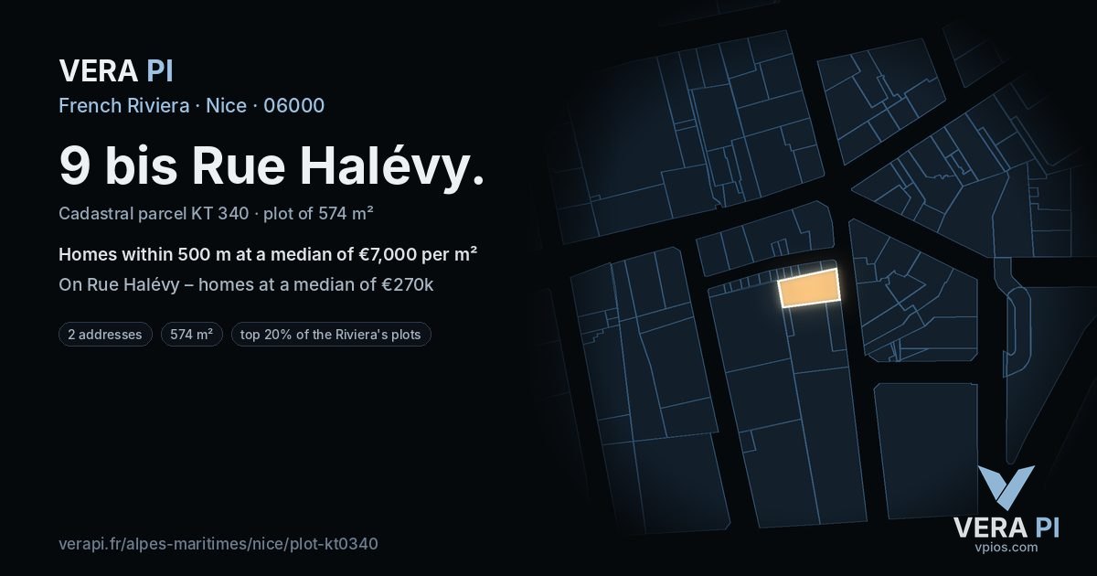9 bis Rue Halévy, Nice at night – the plot lit, the parcels around coloured by the prices near them