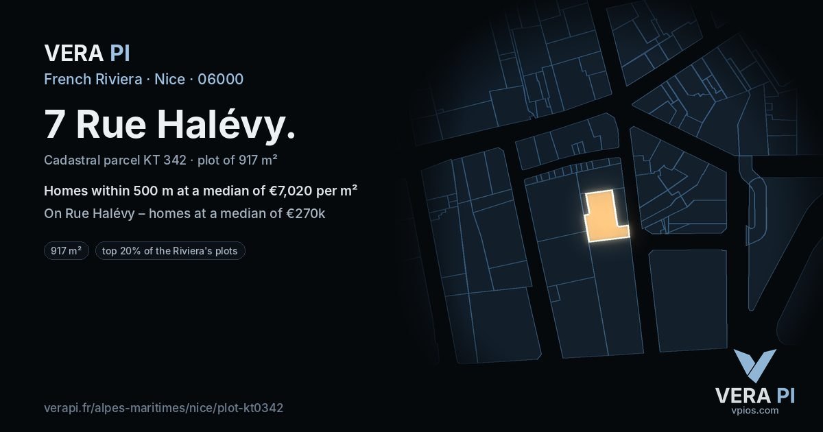 7 Rue Halévy, Nice at night – the plot lit, the parcels around coloured by the prices near them