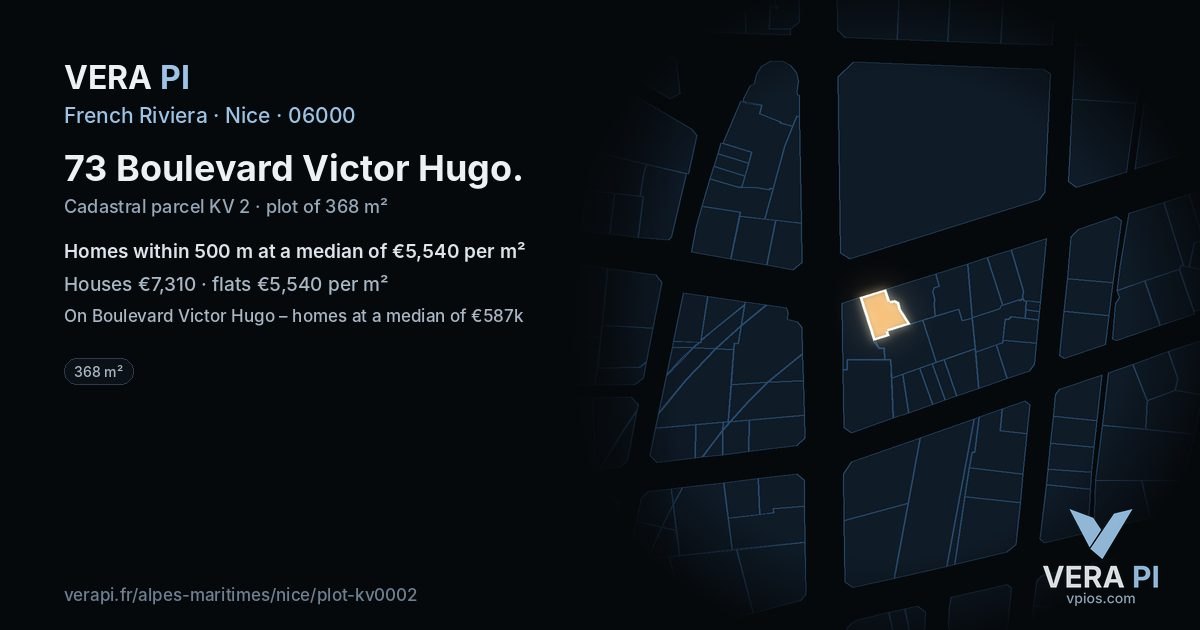 73 Boulevard Victor Hugo, Nice at night – the plot lit, the parcels around coloured by the prices near them