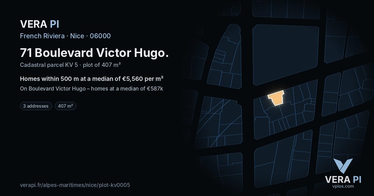 71 Boulevard Victor Hugo, Nice at night – the plot lit, the parcels around coloured by the prices near them