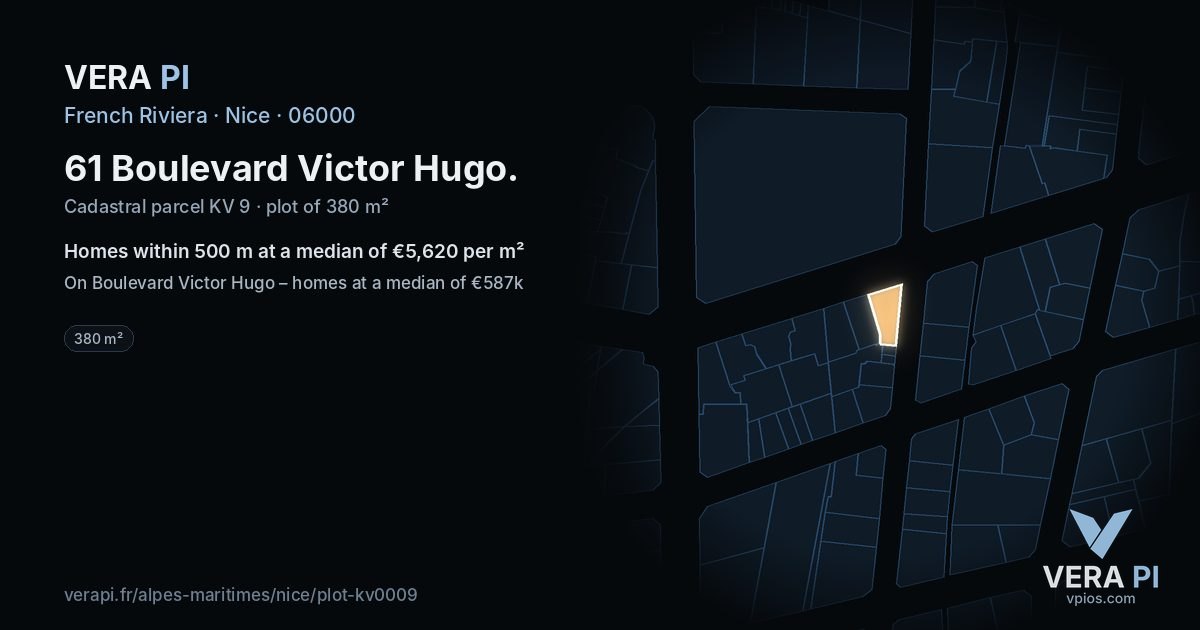 61 Boulevard Victor Hugo, Nice at night – the plot lit, the parcels around coloured by the prices near them