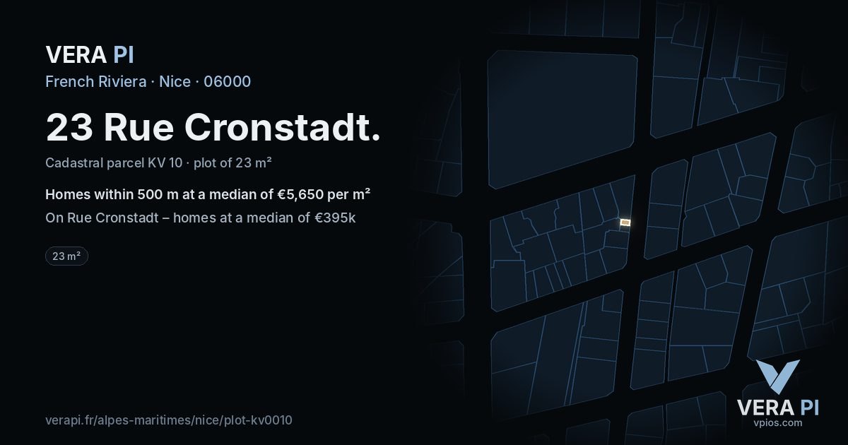 23 Rue Cronstadt, Nice at night – the plot lit, the parcels around coloured by the prices near them