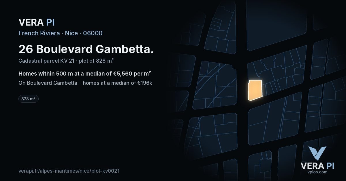 26 Boulevard Gambetta, Nice at night – the plot lit, the parcels around coloured by the prices near them