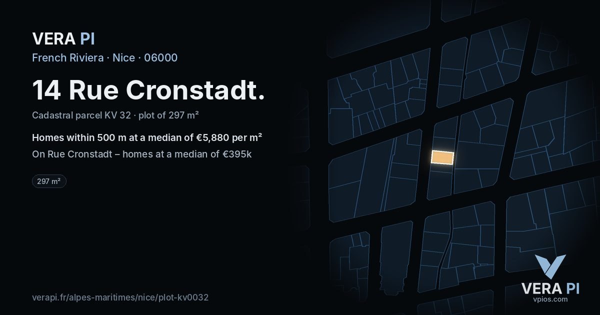 14 Rue Cronstadt, Nice at night – the plot lit, the parcels around coloured by the prices near them