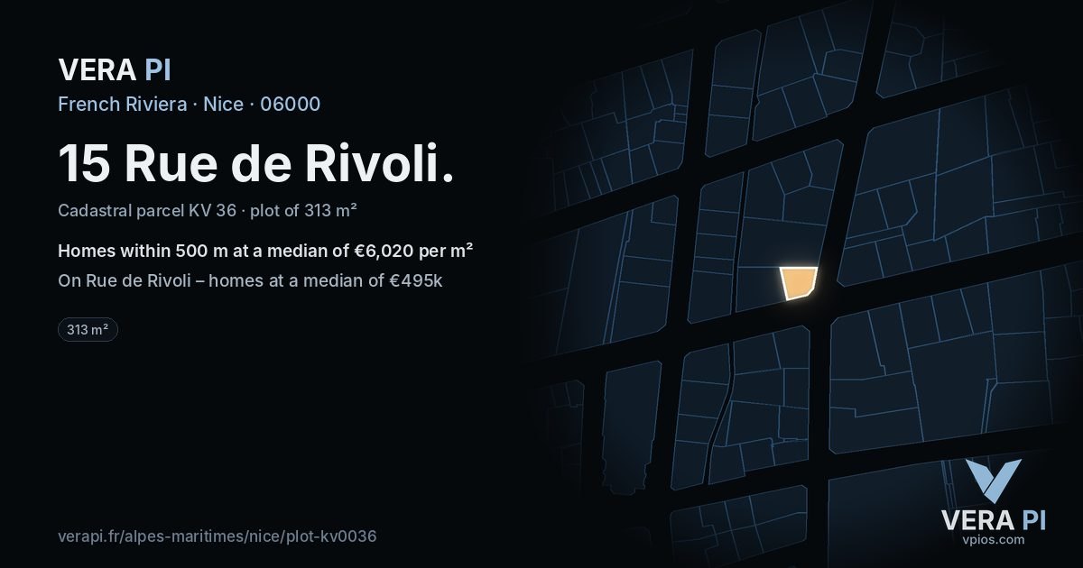15 Rue de Rivoli, Nice at night – the plot lit, the parcels around coloured by the prices near them