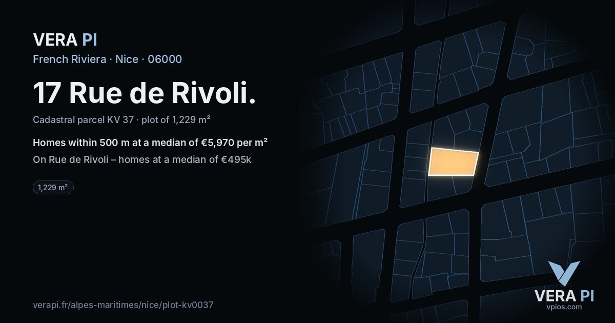17 Rue de Rivoli, Nice at night – the plot lit, the parcels around coloured by the prices near them