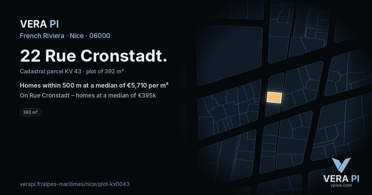 22 Rue Cronstadt, Nice at night – the plot lit, the parcels around coloured by the prices near them